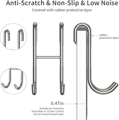 Shower Squeegee Set, 14-Inch Stainless Steel Squeegee, All-Purpose Squeegee for Bathroom, Shower Doors, Mirrors, Tiles, and Car Windows - 100% Streak Free, Includes Shower Door Hook and Adhesive Hook