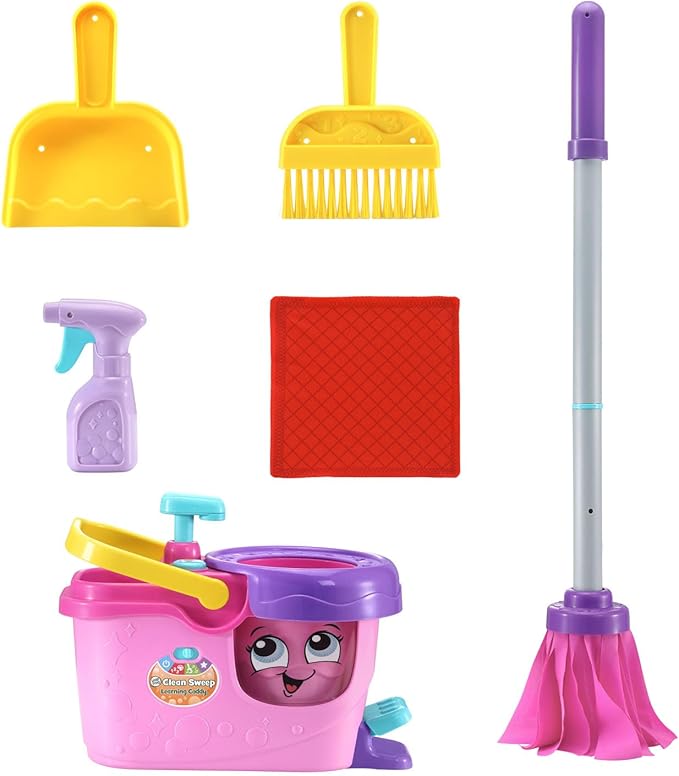 LeapFrog Clean Sweep Learning Caddy, Kids Mop and Broom Cleaning Toy Set for Ages 3-5, Pink