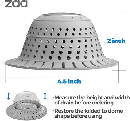 zaa Bathtub Drain Hair Catcher, Silicone Collapsible 3 Pack Drain Protector for Pop-Up and Regular Drains of Shower, Bathtub, Tub, Bathroom, Sink, Green Grey Blue