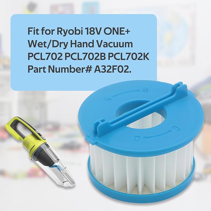 4 Pack A32F02 Replacement Filter Compatible with Ryobi 18V ONE+ Wet/Dry Hand Vacuum PCL702 PCL702B PCL702K