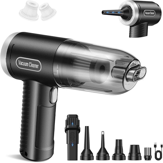 Car Vacuum Portable Cordless, 9000Pa Handheld Vacuum Mini Vacuum Cleaner High Power with Best Suction, 4 in 1 Air Duster Portable Vacuum for Car Keyboard Home Pet Hair with Multi-Nozzles