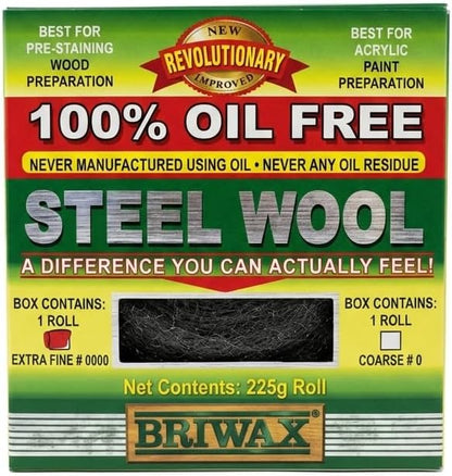 Briwax 0000 Steel Wool Scrubber, 100 Percent Oil-Free, Extra Fine