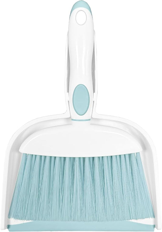 Mini Broom and Dustpan Set Small Broom with Dustpan Combo Set Portable Cleaning Tools for Home Office RV Learning Camping (White+Blue)
