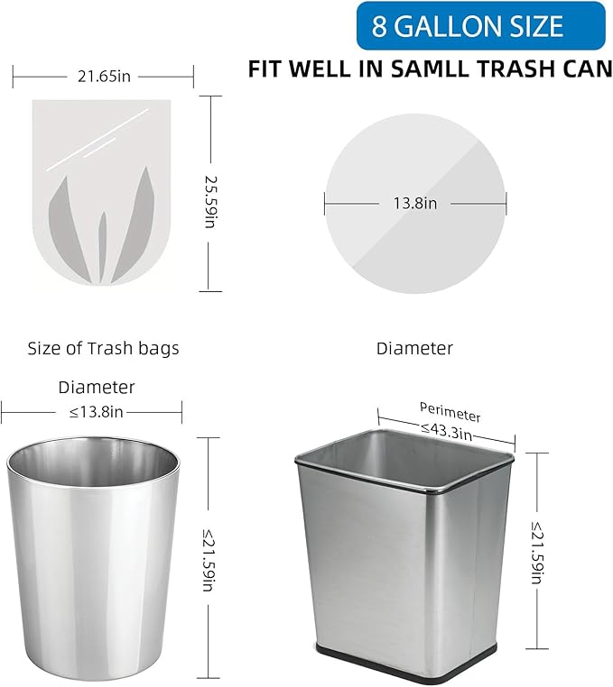 8 Gallon Biodegradable Black Trash Bags - Compostable Tall Kitchen Garbage Bags 80 Count Recycling Unscented Office Outdoor Thick Strong Medium Size Can Waste Basket Liners Acqkunlo
