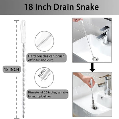 62Inch Drain Snake Clog Remover - 25Inch Drain Snake Hair Remover - 18Inch Cleaning Brush, Cleaner Tools for Kitchen Sink, Toilets, Bathroom,Tub