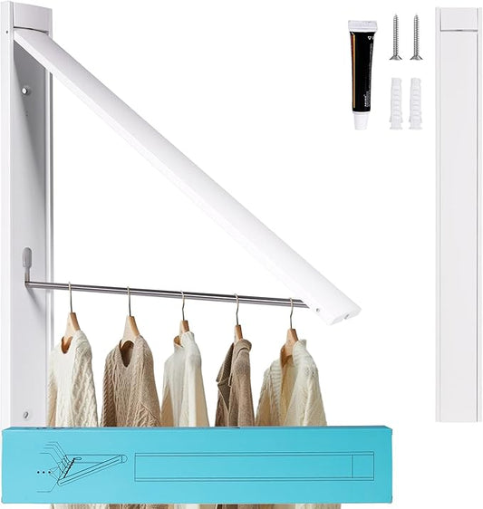 Ithywat Retractable Clothes Drying Rack，Space Saver Wall Mounted Folding Hanger for Laundry Room, Closet Storage Organization, Easy Installation Aluminum Dryer White