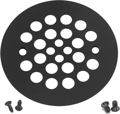 Artiwell 4-1/4“ Shower Strainer Drain Trim Set, Screw-in Shower Strainer Drain Cover, Plastic-Oddities Style Replacement Strainer Grid,Machine & Self-Tapping Screws Included (MATT Black)