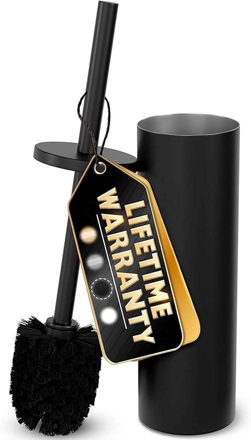 Black Toilet Brush and Holder Set - Scratch Resistant Black Toilet Bowl Brush and Holder with Soft Bristles Replaceable Head, Protection from Splashes, and Compact Design - for Effective Cleaning