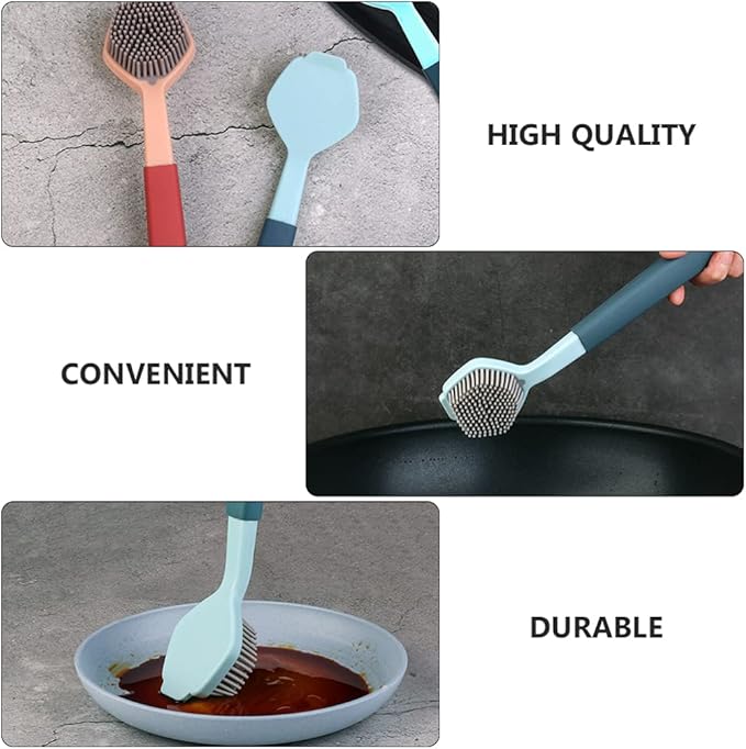 Hemoton Long Handle Silicone Dish Brush 10.43 Inch Durable Kitchen Cleaning Tool with Ergonomic Non-Slip Handle for Pots and Dishwashing