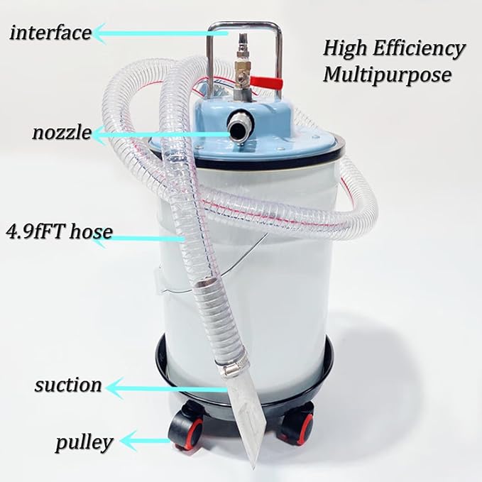 INTBUYING Industrial Pneumatic Vacuum Extractor Wet and Dry for Metal Chips and Oil with Dust Collection Bag 5 Gallon for Workshop Powered by Compressed Air 3700W 5HP 3000CP