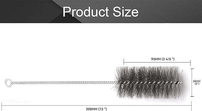 12 Inch Pipe Cleaning Brush Set with Stainless Steel Bristles, Steel Wire Tube Brush Kit for Auto Parts Polishing, Machining, Bottles, Tubes, Etc.（50mm-2pcs）