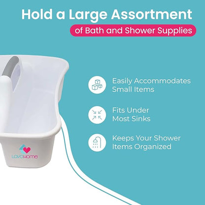 Bath Caddie White - Totes with Divided Compartments and Handles for Organizing, Storing & Carrying Cleaning Supplies and Bathroom Accessories (Large Cleaning Caddy)