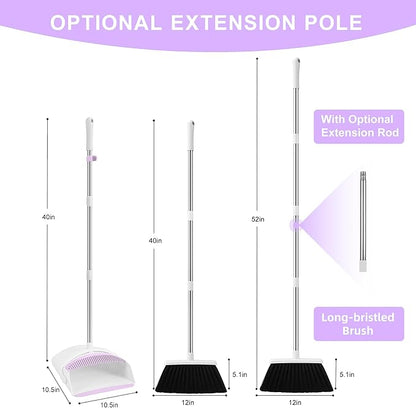 Broom with Dustpan Combo Set for Home, 52-in Long Adjustable Handle Angle Broom and Dustpan Set with Dustpan Comb Teeth for Sweeping Pet Hair Food Dirt Kitchen