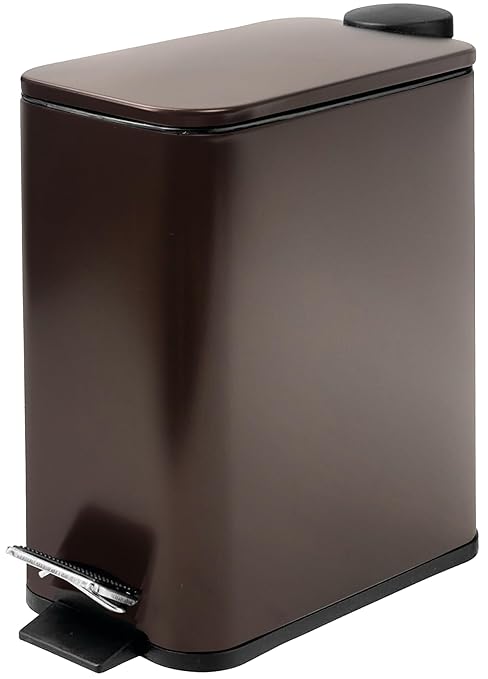 Stainless Steel Small Trash Can with Lid & Step Pedal - 5 Liters/1.3 Gallon Soft Close Garbage Can with Removeable Inner Bucket - Trash Cans for Bathroom, Bedroom, Kitchen & Office (Bronze)