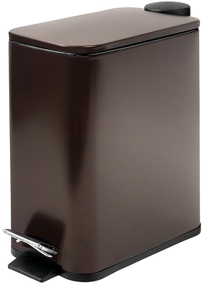 Stainless Steel Small Trash Can with Lid & Step Pedal - 5 Liters/1.3 Gallon Soft Close Garbage Can with Removeable Inner Bucket - Trash Cans for Bathroom, Bedroom, Kitchen & Office (Bronze)