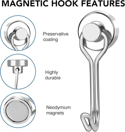 LOVIMAG Hooks, 30lbs+ Magnetic Magnet Hook 2025 Cruise Cabin Ship Essentials Heavy Duty Strong Refrigerator Fridge Hanging for Classroom Beach Vacation Kitchen Grills Home Mug Hanger (6 Pack), Silver