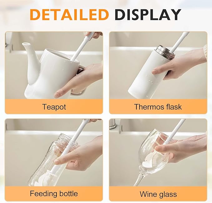 360° Flexible Silicone Bottle Brush with Long Handle, 2025 New Bottle Cleaning Brush, Deep Cleaning Brush for Narrow Neck Bottles, Water Bottles, Baby Bottles, Flasks Soft Bottle Brush (1PC)