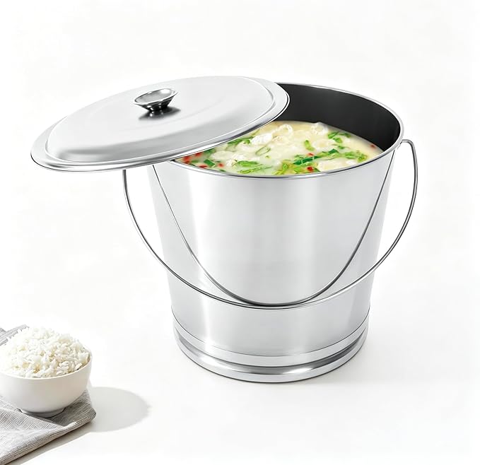 8L/2 Gallon Compost Bin Metal Compost Bucket, Stainless Steel Food Scrap Slop Bucket Milk Metal Pail with Lid for Home Kitchen Food Waste & Garden Supplies