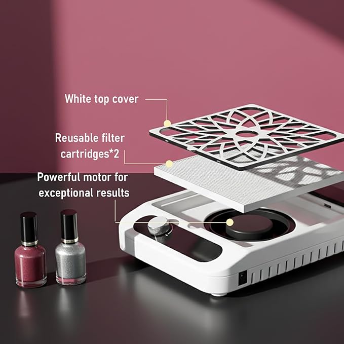Nail Dust Collector Vacuum for Nail Techs – Powerful Suction, Quiet 3-Speed Fan, Reusable HEPA Filter, One-Knob Control, Compact Portable for Gel/Acrylic Nails, Salon & Home