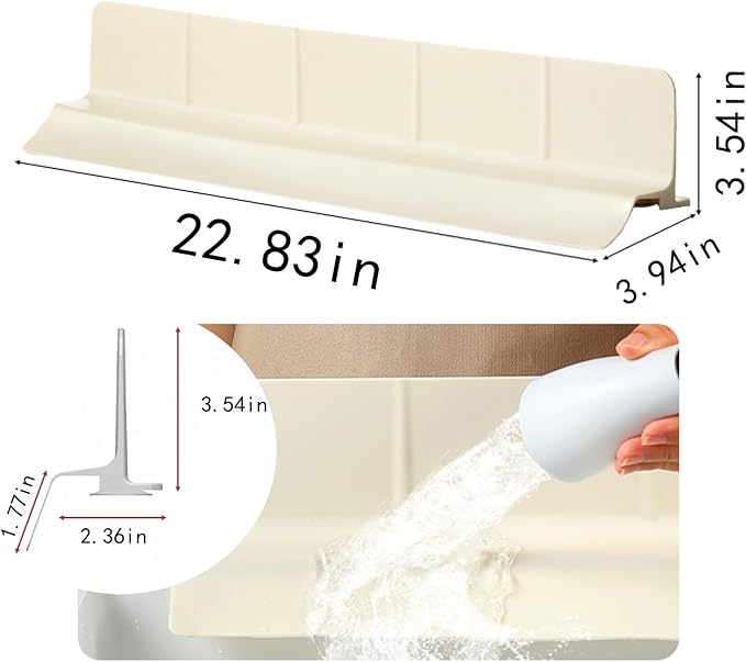 Food Grade Silicone Sink Splash Guard (23 Inch), 7 Strong Suction Cups Non-Slip Water Protector, Dishwasher Safe & Cuttable for Kitchen/Bathroom Countertops (Cream)