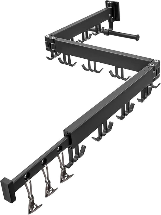 RFOUO Wall Mounted Clothes Drying Rack,Drying Rack Clothing Wall Mount with Foldable Features(Tri-Fold),Space Saver,Wall Mounted Drying Rack for Laundry Balcony Bathroom (Black)