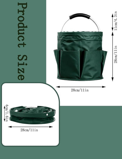 Cleaning Caddy with Handle, Cleaning Products Organiser, Foldable Storage Basket, Large Supply Organiser 17L with 6 Pockets, Portable Cleaning Caddy for Home & Garden (Green)