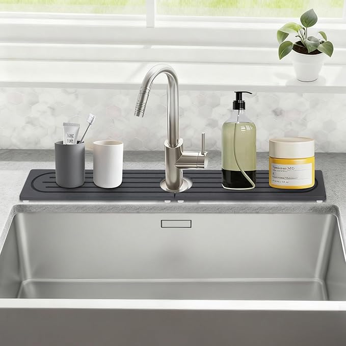 Faucet Mat for Kitchen Sink Protectors, Super Absorbent Faucet Splash Guard, Diatomite Stone Sink Tray, Stone Drying Mat for a Variety of Uses Around the House Where Water, Moisture is Plentiful