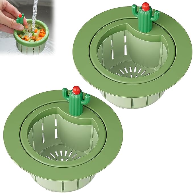 Cactus Kitchen Sink Drain Strainer, 2026 Upgrade Cactus Sink Strainer Basket, Fun Sink Accessory Innovations in Household Kitchen Supplies Bring Different Joy and Mood to The Kitchen (2pcs-Green)