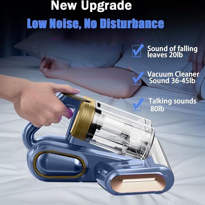 Cordless Double-Cup Mattress Cleaner, 18Kpa Suction 253.7nm UV-C Light & 80000Rpm Rotation Ultrasonic Tech, Portable Handheld Vacuum for Bed/Fabric Sofa/Carpet Cleaning(Blue)