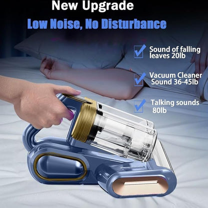 Cordless Double-Cup Mattress Cleaner, 18Kpa Suction 253.7nm UV-C Light & 80000Rpm Rotation Ultrasonic Tech, Portable Handheld Vacuum for Bed/Fabric Sofa/Carpet Cleaning(Blue)