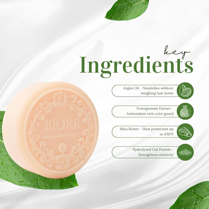 BIORR Deep Moisturizing & Color Protection Conditioner Bar – Pomegranate Extract with Hydrolyzed Rice & Oat Protein – Sulfate-Free, Vegan Solid Conditioner for Color-Treated Hair