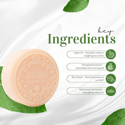 BIORR Deep Moisturizing & Color Protection Conditioner Bar – Pomegranate Extract with Hydrolyzed Rice & Oat Protein – Sulfate-Free, Vegan Solid Conditioner for Color-Treated Hair