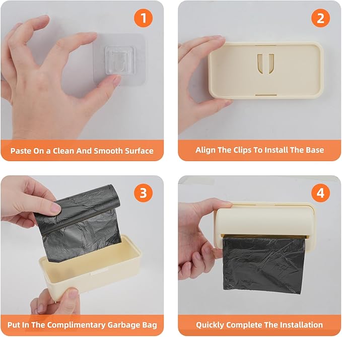 JINGIHE 4 Pcs Trash Bag Holder with 200 Garbage Bags, Adhesive Space-Saving Plastic Bag Dispenser, Kitchen Storage Organizer for Wall Mount Under Sink Inside Trash-can Washroom