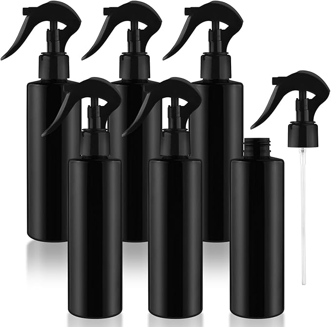 6-Pack 200ml Black PET Plastic Spray Bottles with Black PP Head Empty Fine Mist Liquid Sprayer Multi-Purpose Atomizer Dispenser for Home,Garden and Beauty