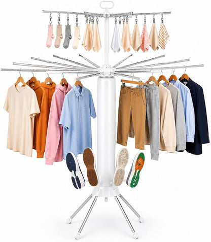 Tripod Clothes Drying Rack, Space Saving Rust-Proof Aluminum, Rotating Foldable Portable Stand for Laundry, Indoor & Outdoor Garment Rack + Bonus Lint Roller