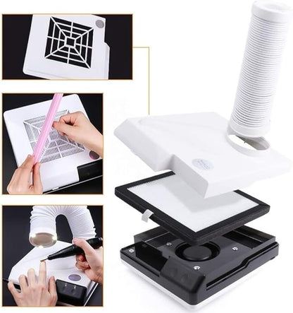 BONEW Global 60W 2 in 1 Powerful Mini Desktop Vacuum Cleaner Instrument Dust Collector Extract Mobile Suction Lab Nail Art Salon Manicure Dust Polishing Clean Tool