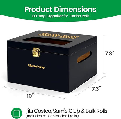 Libreshine Extra Large Black Bamboo Trash Bag Organizer Roll Holder, Fits Costco & Sam's Club Jumbo Rolls, Under-Sink, Cabinet & Wall Mount Dispenser, Garbage Bag Storage for Kitchen, Pantry, Garage