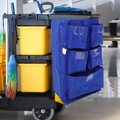 Cleaning Janitorial Cart Bag: Housekeeping Pushcart Garbage Storage Bag Replacement Cleaning Supplies Organizer for Trash Collection Blue