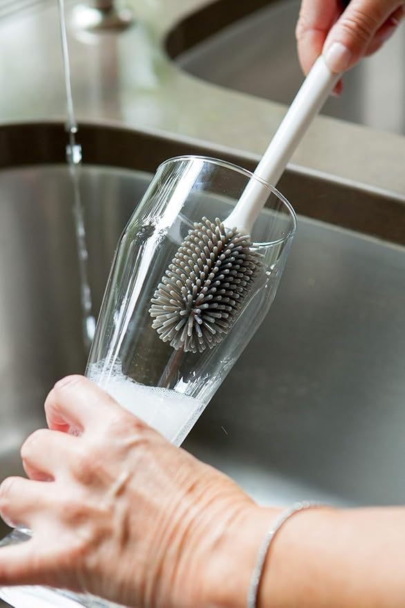 Joie Bottle Brush, Silicone Scrubber with Long Handle, Ideal for Cleaning Water Bottles, Baby Bottles and Glasses, Gentle Non-Scratch Bristles, Handy Kitchen Gadget, Colors May Vary