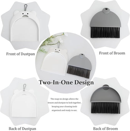Small Broom and Dustpan Set Mini Hand Broom and Brush Set Handheld Broom and Dust Pan Set - Cute Bear Design, Compact Cleaning Tool for Desktop Countertop Table Windowsill Home Kitchen
