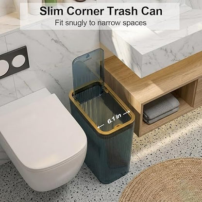 2 Pack Bathroom Trash Can with Lid, Transparent Small Trash Can with Bag Ring, Colorful Plastic Waste Basket for Bathroom, Bedroom, Office, Kitchen – Blue Garbage Can