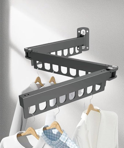 Clothes Drying Rack,Carbon Steel Collapsible Laundry Drying Rack Wall Mounted, 45 Inch Clothes Hanger Rack with Hooks for Drying Clothes(Grey)