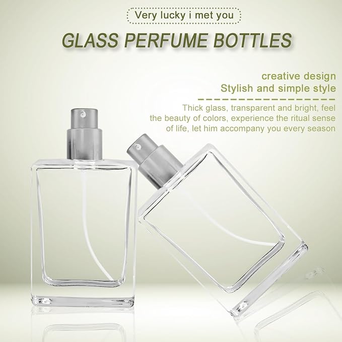 Enenes 8 Pack 30ml/1Oz Refillable Glass Perfume Bottles - Premium Square Atomizer Spray Bottles, Leak-Proof Portable Empty Perfume Containers for Travel, Purse, Gym & Home Office Use