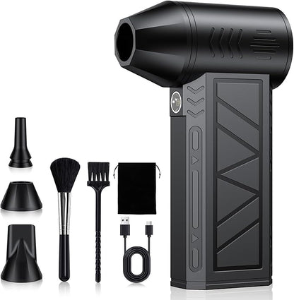 Electric Air Duster, High-Speed Cordless Air Blower with 3 Magnetic Nozzles, 130000RPM Motor, 4 Speeds & LED Light, 5000mAh Rechargeable Battery for Computer, Keyboard, Camera, Car, Home
