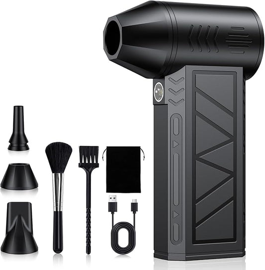Electric Air Duster, High-Speed Cordless Air Blower with 3 Magnetic Nozzles, 130000RPM Motor, 4 Speeds & LED Light, 5000mAh Rechargeable Battery for Computer, Keyboard, Camera, Car, Home