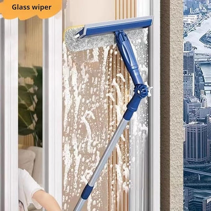 47" Window Squeegee with Extension Pole, 4-in-1 Telescopic Window Cleaner Tool with 2-Stage Telescoping Pole, Extension Washing Tool with Rotatable Clean Head for Indoor/Outdoor High Window Glass