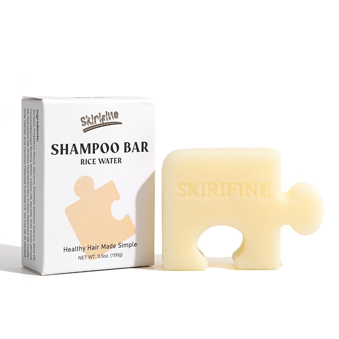 Puzzle-Shaped Rice Water Shampoo Bar – Gentle Cleansing & Moisturizing for Dry or Sensitive Scalp, Fermented Rice Scent, Vegan Solid Shampoo (3.5oz)