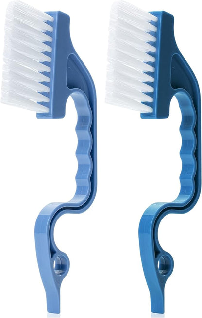 Slick- Window Track Cleaning Brush, 2 Pack, Blue Ergonomic Handle, Built-in Scraper, Multipurpose, Window Track Cleaning Tools