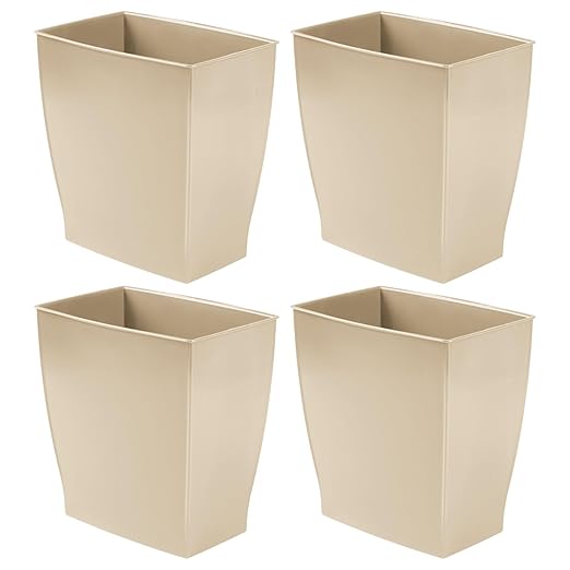 iDesign Small Plastic Bathroom Trash Can, Slim Rectangle Garbage Bin for Bedroom, Office, Dorm, 4-Pack, Brown