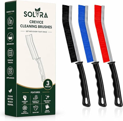 Crevice Cleaning Brush Set – 3Pcs Hard Bristle Cleaning Tools in Black, Red & Blue for Grout, Tile Floors, Gaps & Narrow Spaces – Small Grout Scrub Brush for Bathroom, Shower, Window Tracks, Kitchen